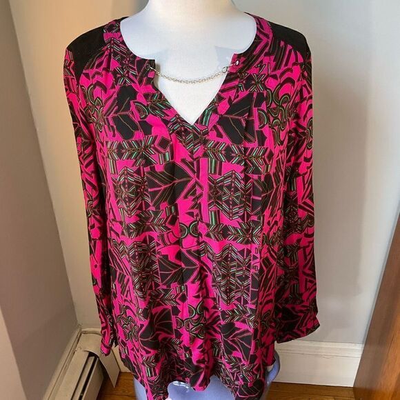 Plenty by Tracy Reese Fuchsia Laminated Yoke Peasant Blouse, NWT. M. Anthro, Rev - Picture 12 of 16